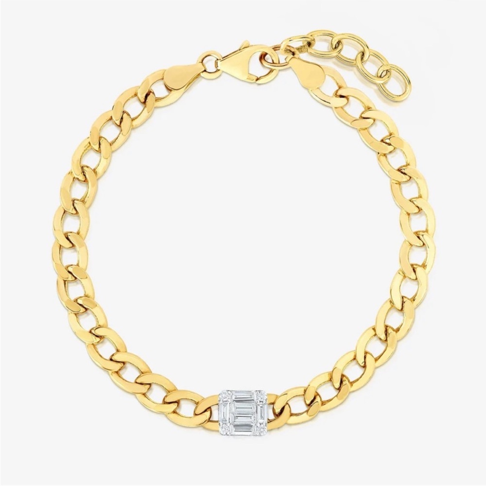 Ring Concierge 14k Gold Curb Chain Bracelet with Real Diamonds - Picture 2 of 4